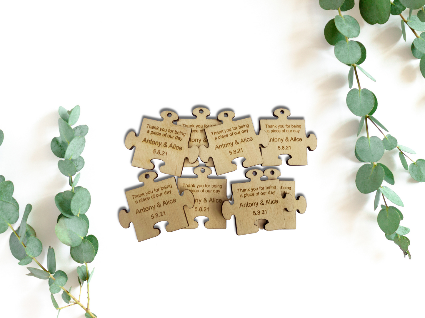 Wooden Puzzle Piece wedding favour.