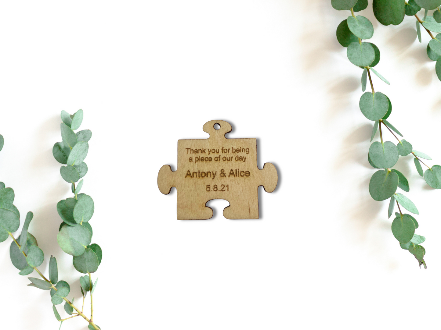 Wooden Puzzle Piece wedding favour.